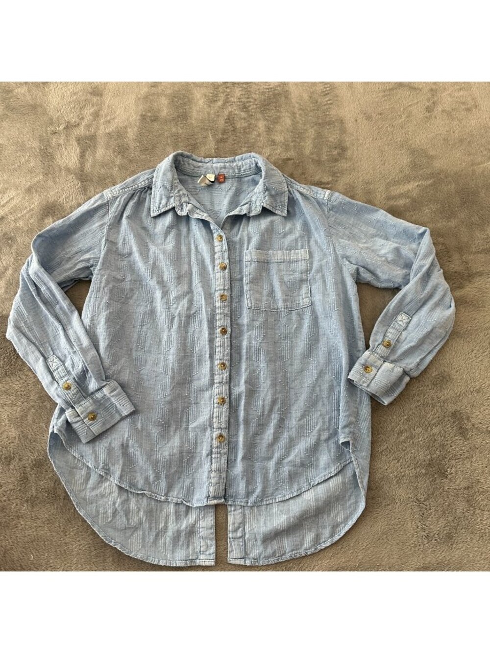 Pilcro Anthropologie Theresa Lace Up Back Button Down Shirt Small Petite SP